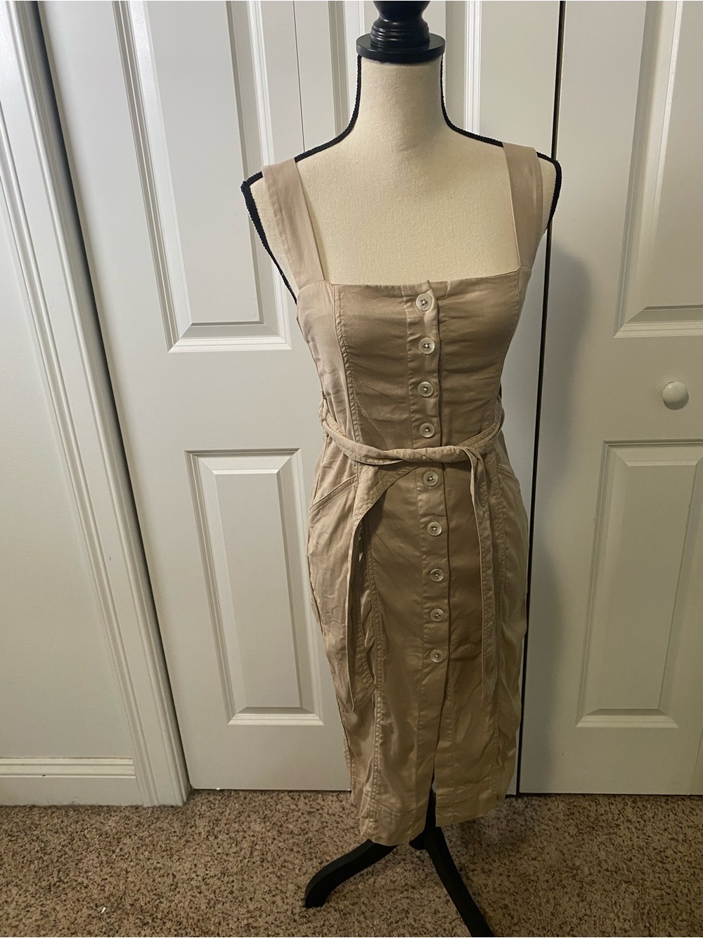 Babaton Chino Button-Front Dress with Tie Waist